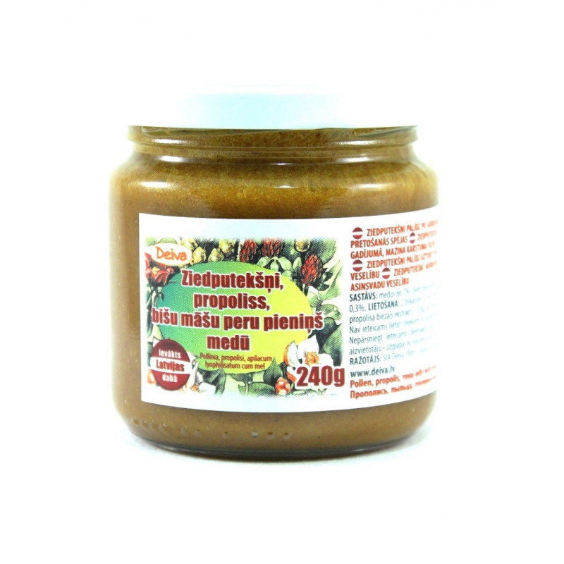 Honey with bee pollen, propolis and royal jelly 240g Honey with bee pollen, propolis and royal jelly 240g