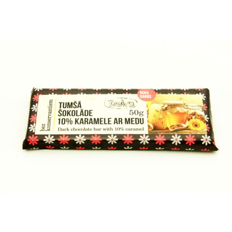 Šokolāde tumšā 10% karamele ar medu 50g Šokolāde tumšā 10% karamele ar medu 50g
